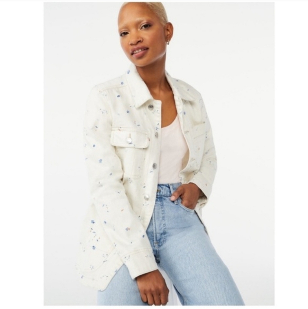 Free Assembly Denim Floral Barn Jacket Sz XS
